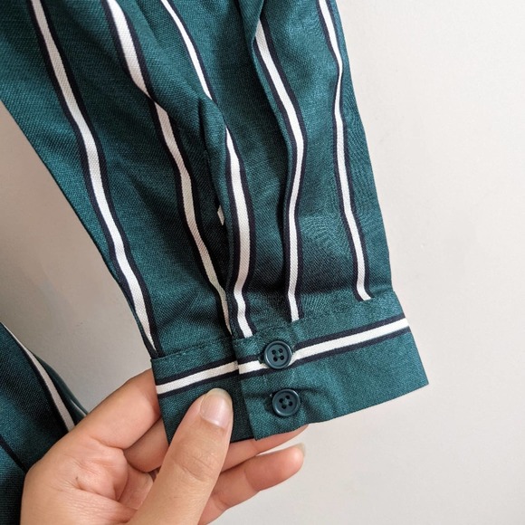 Bardot Paloma Teal Green Striped Cold Shoulder Dress US Size 6 (Small) - Picture 9 of 10